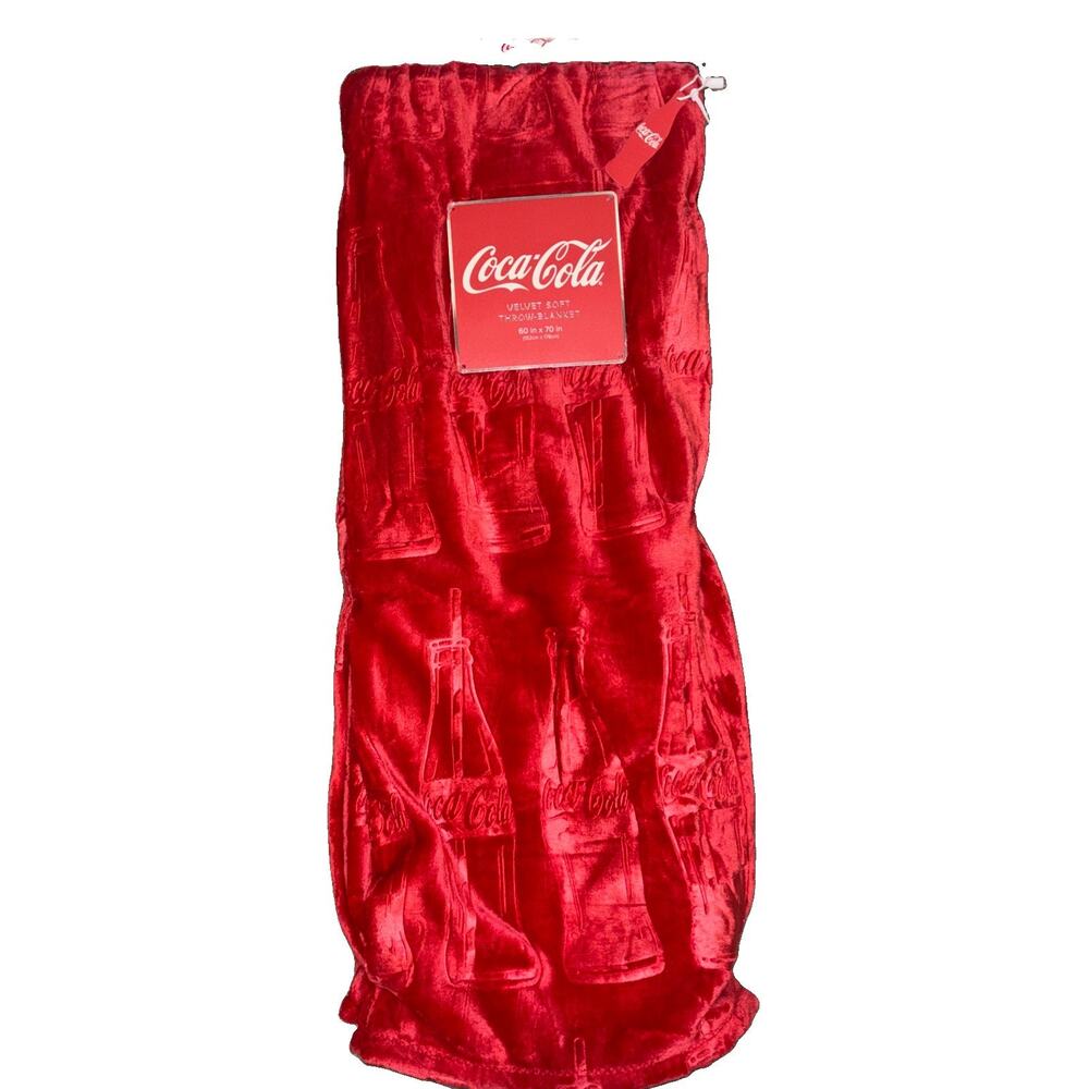 Coca-Cola Red Coke Bottle Embossed Design Velvet Soft Throw Blanket Plush Fleece